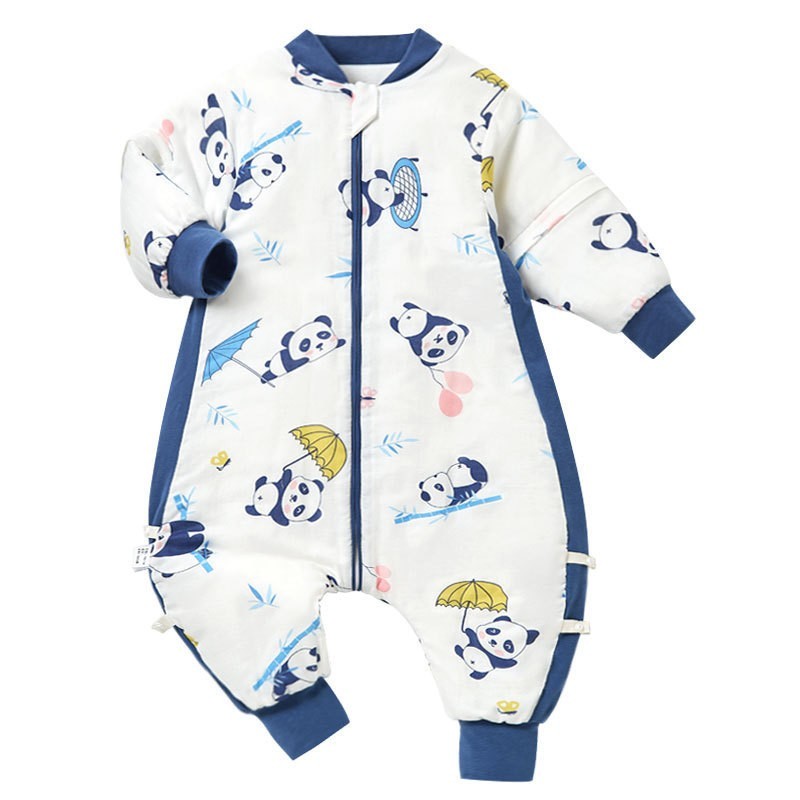 婴儿纱布夹棉分腿睡袋纯棉纱布婴儿睡袍宝宝空调房护肚防踢被神器图5