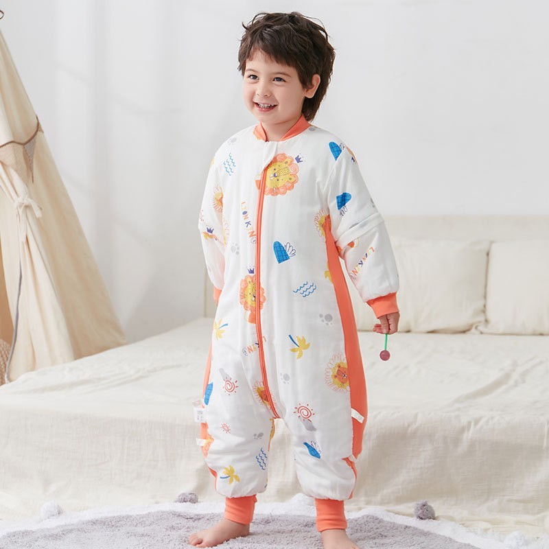 婴儿纱布夹棉分腿睡袋纯棉纱布婴儿睡袍宝宝空调房护肚防踢被神器图2