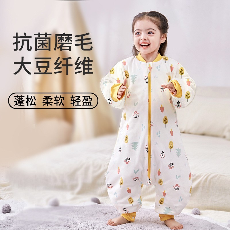 婴儿睡袋秋冬夹棉睡袋加厚棉大豆宝宝分腿睡袋保暖睡衣儿童防踢被