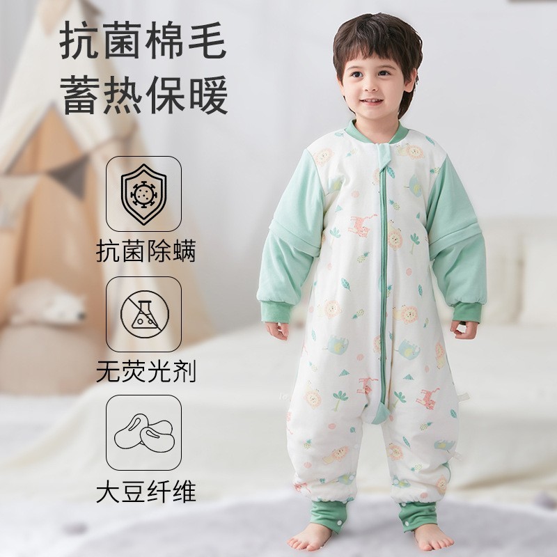 婴儿睡袋秋冬夹棉睡袋加厚棉大豆宝宝分腿睡袋保暖睡衣儿童防踢被图2