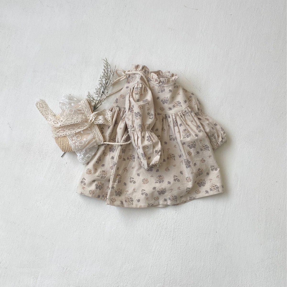 2026春款女童连衣裙小女孩幼童复古碎花花苞领纯棉公主裙淑女长裙图2