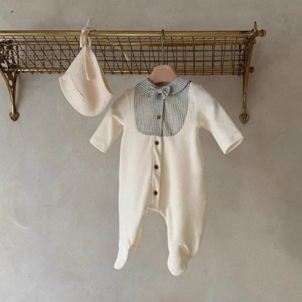 2026春季新款婴儿时尚拼接包脚长款连体衣宝宝帅气外穿长爬包屁衣图2