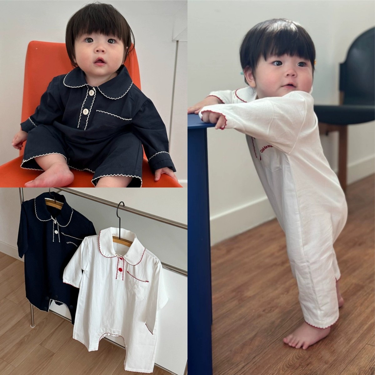 男女宝宝精致打揽两粒扣口袋长款爬服婴童气质翻领连腿哈衣包屁衣