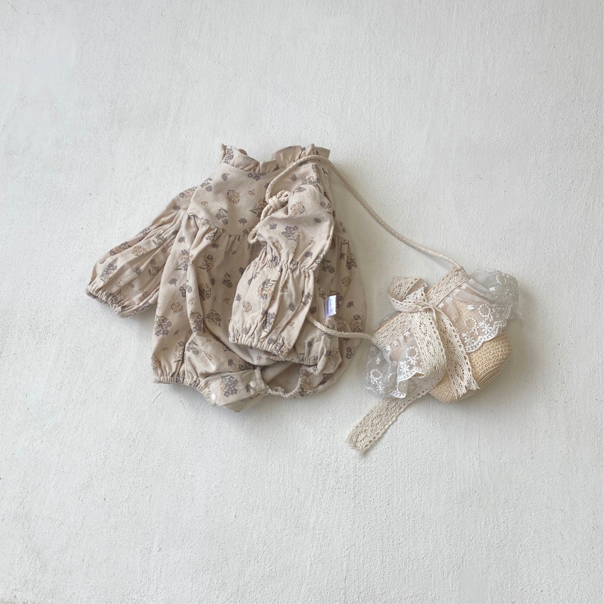 2026春款婴儿复古碎花花苞领连体衣女宝宝甜美可爱包屁衣三角爬服图4