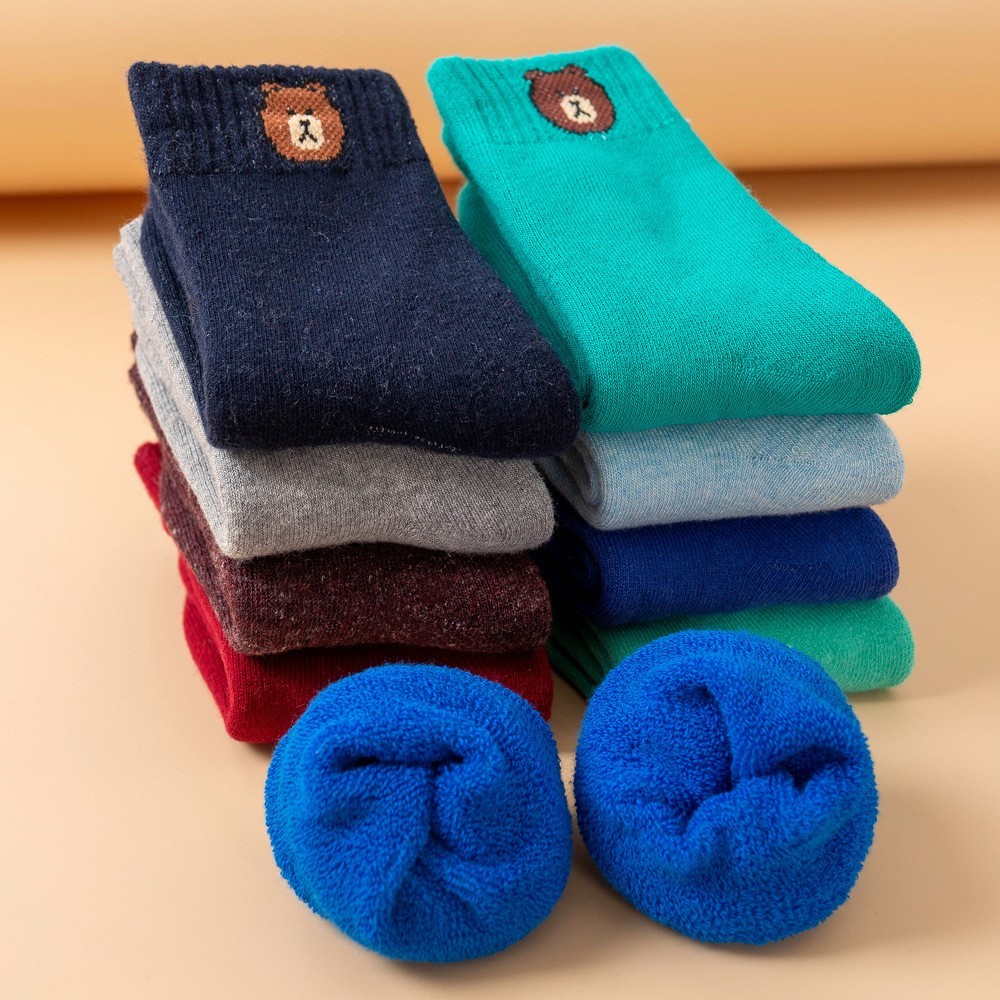 冬季加绒加厚儿童袜子保暖毛圈袜地板袜可爱卡通中筒毛巾袜宝宝袜图3