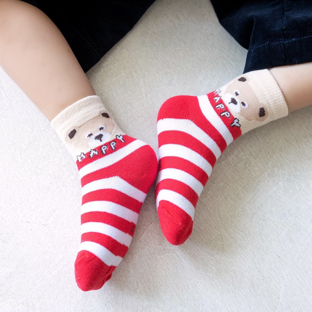 厂家百搭可爱卡通男女儿童纯色彩棉袜子透气吸汗宝宝圣诞袜子图2