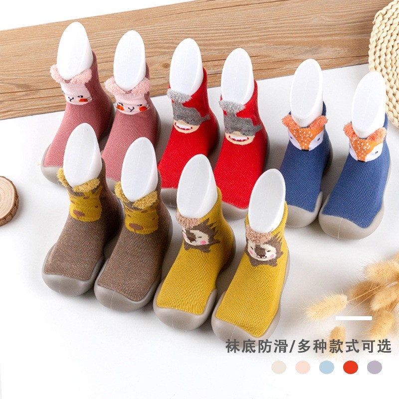 冬款可爱翻边黄色高帮中筒学步防掉婴童卡通鞋子套脚防滑轻便