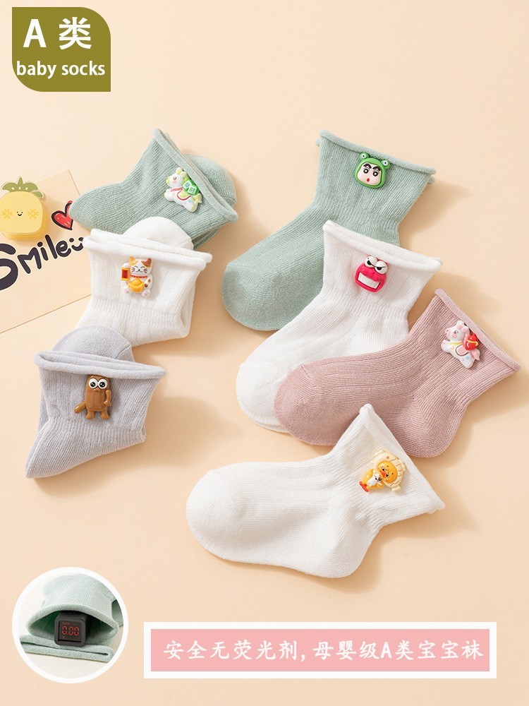 26婴儿春夏薄款a类棉宝宝松口不勒脚0-6-12个月中筒袜子图3