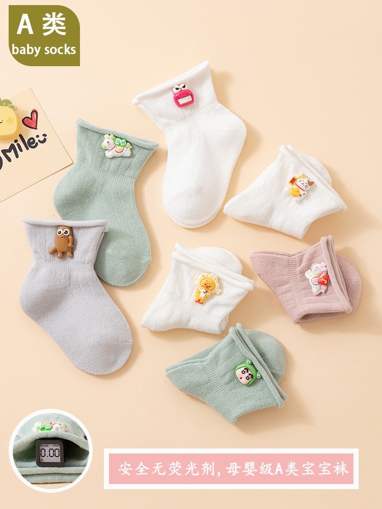 26婴儿春夏薄款a类棉宝宝松口不勒脚0-6-12个月中筒袜子图4