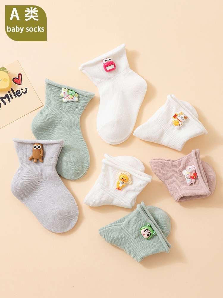 26婴儿春夏薄款a类棉宝宝松口不勒脚0-6-12个月中筒袜子图2
