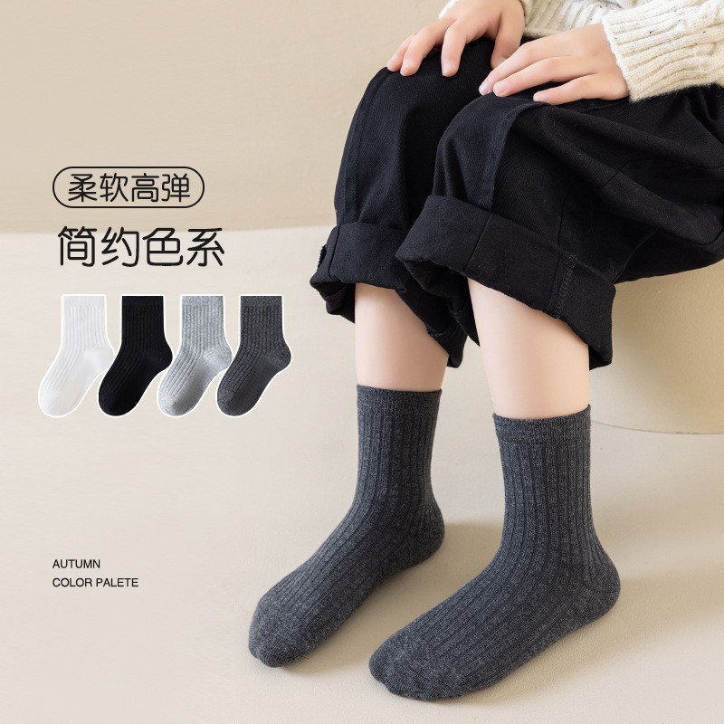 儿童袜子秋冬款男女童学生经典白袜纯色A类棉中筒袜运动吸汗防臭
