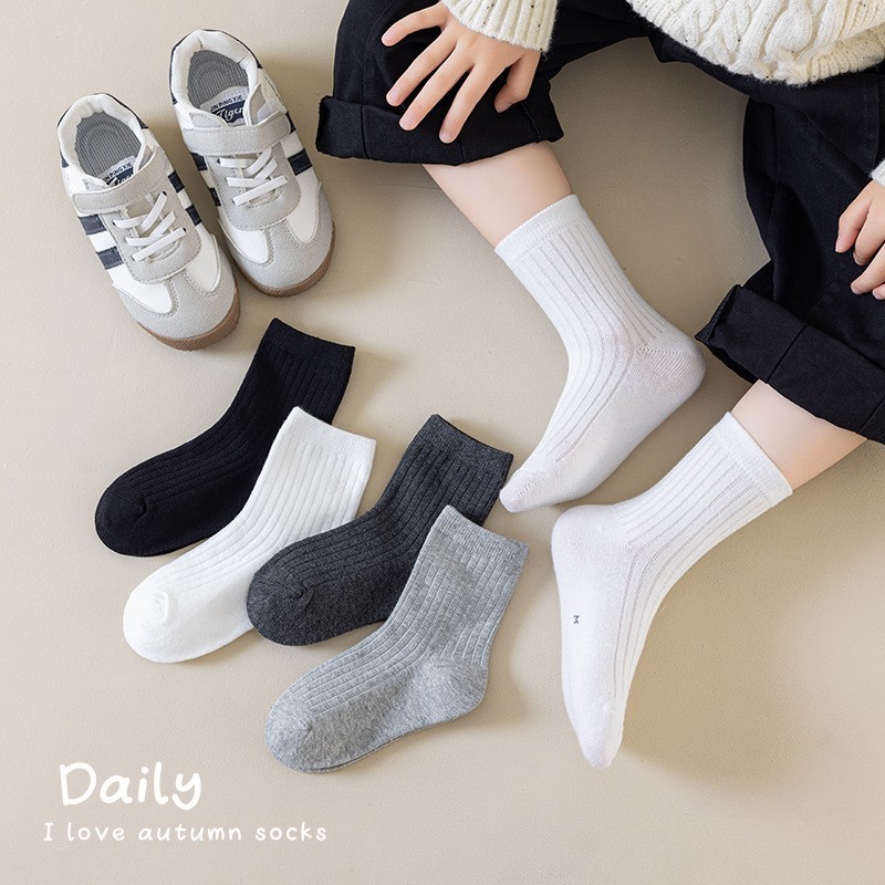 儿童袜子秋冬款男女童学生经典白袜纯色A类棉中筒袜运动吸汗防臭图2