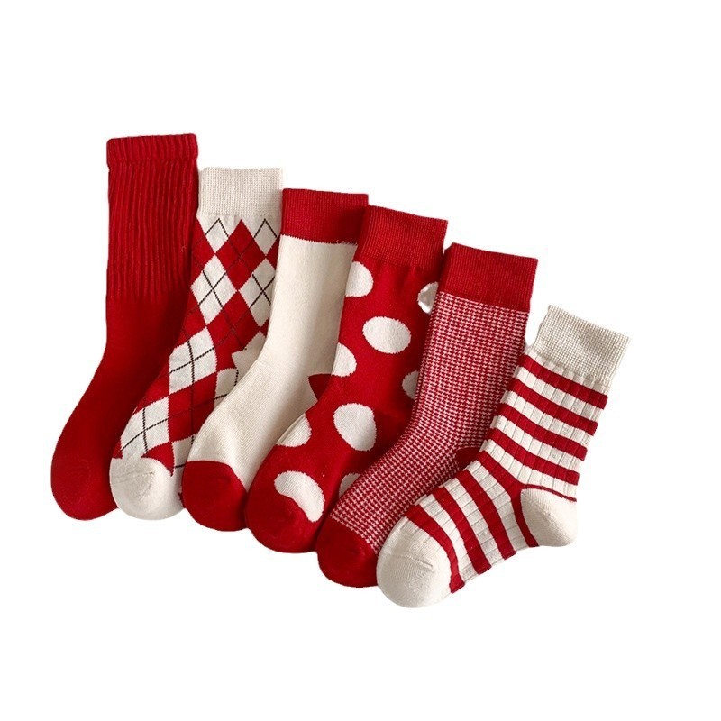儿童袜子秋冬季a类棉女童红色百搭圣诞袜女孩宝宝加厚舒适中筒袜图5