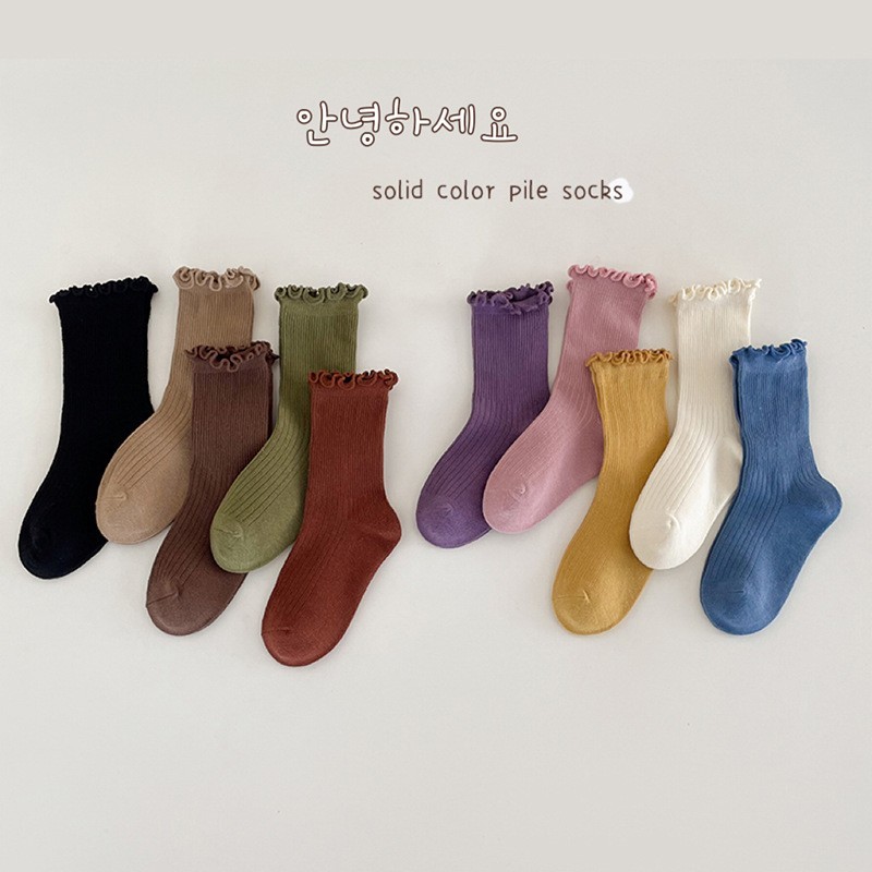 袜子女童堆堆袜秋冬A类棉中筒袜婴儿袜木耳边花边宝宝袜儿童袜子图2