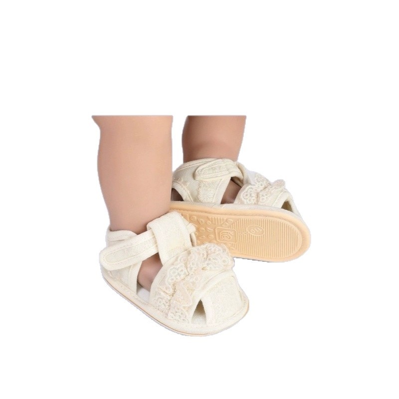 婴儿夏季凉鞋软底0-3-6-12个月精致蕾丝公主女宝宝透气学步鞋薄款图2