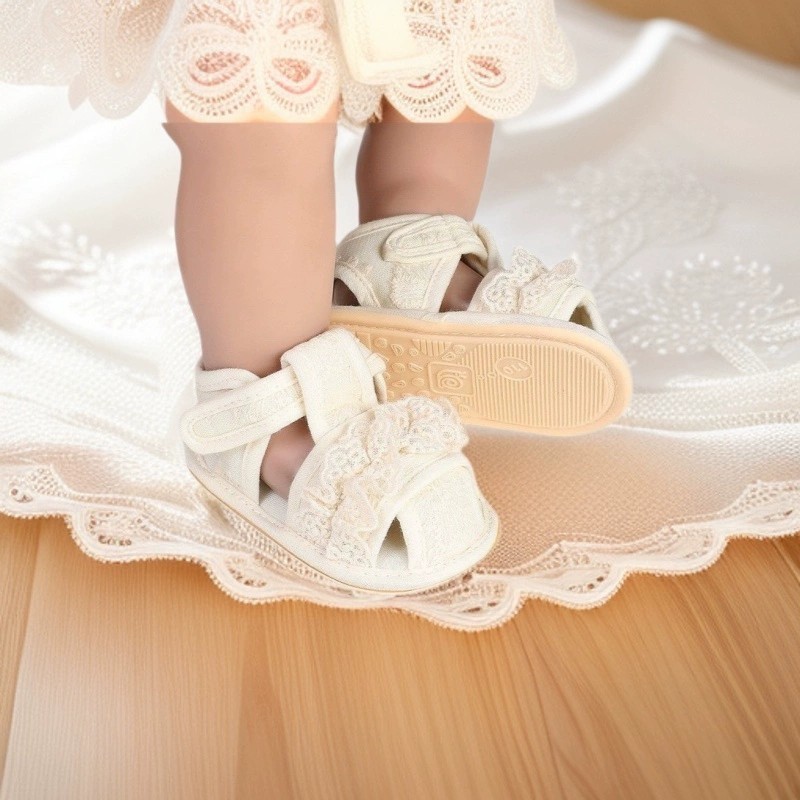 婴儿夏季凉鞋软底0-3-6-12个月精致蕾丝公主女宝宝透气学步鞋薄款图3