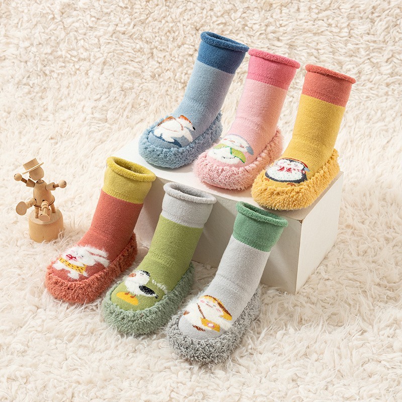 宝宝学步鞋袜冬加厚加绒防滑底儿童袜子婴儿地板袜中筒地板鞋男女图4