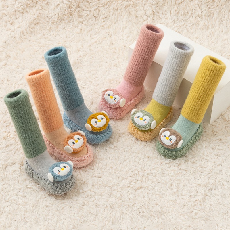 婴儿长筒袜秋冬款加绒加厚儿童袜子卡通高筒防滑袜宝宝学步地板袜
