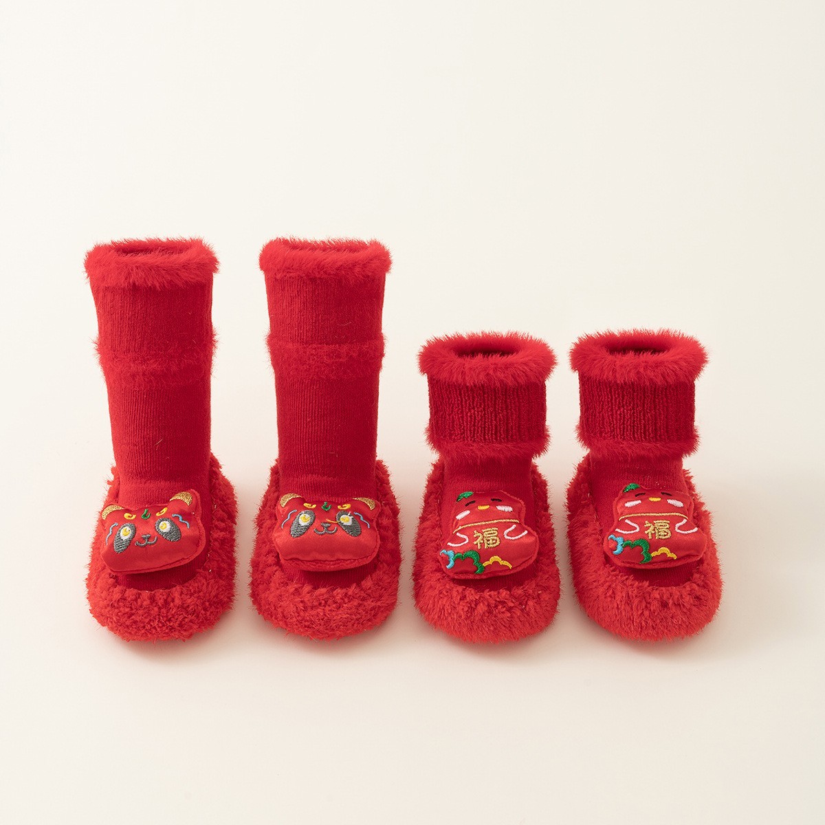 婴儿袜子秋冬加厚防滑袜宝宝学步地板袜婴幼儿保暖满月大红新年袜