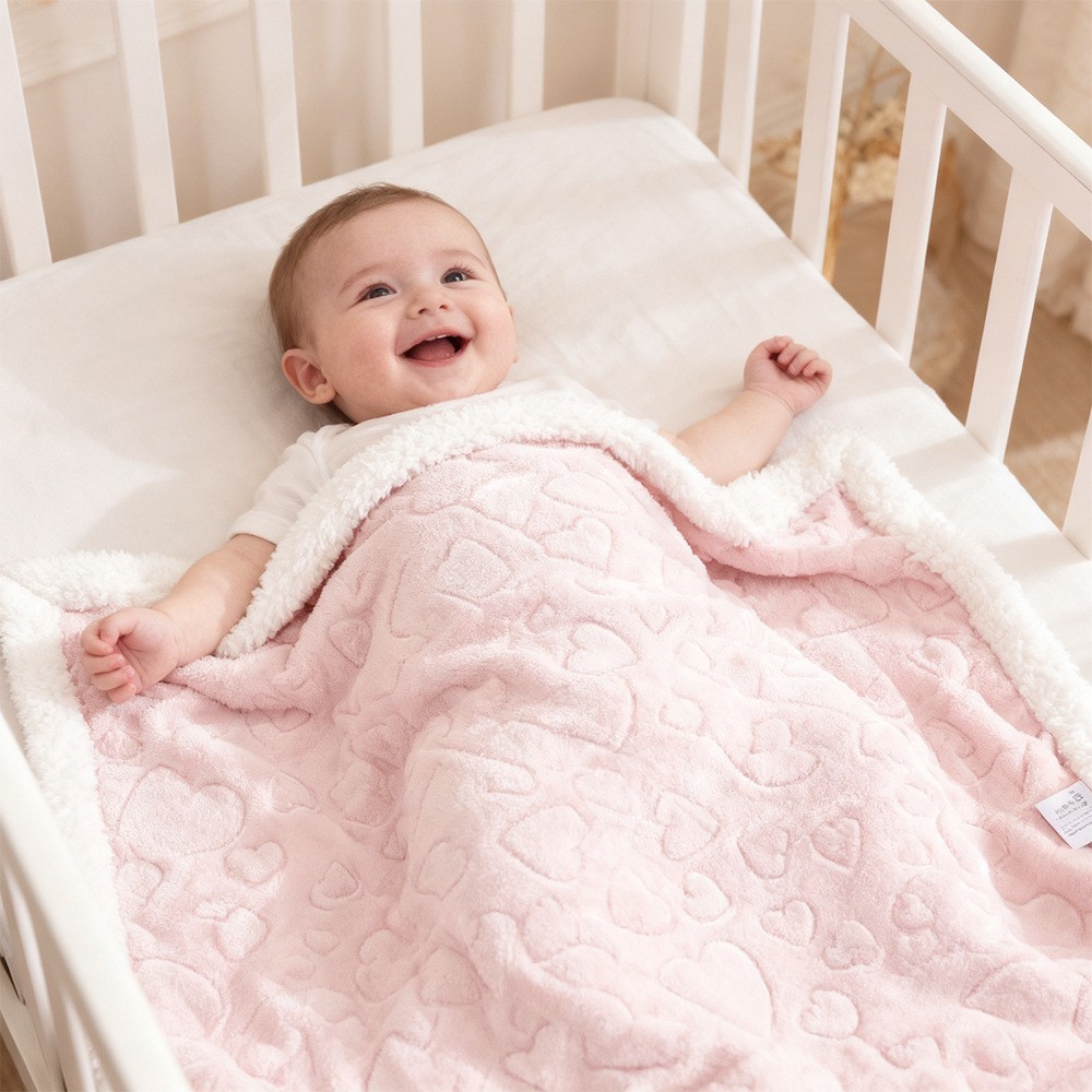 春秋新款法兰绒新生儿毛毯压花双层接边宝宝盖毯加厚保暖婴儿毯子图4