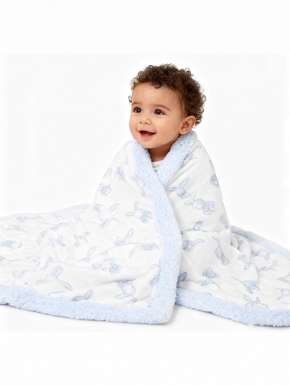 跨境新生儿双层秋冬包被包边保暖宝宝抱毯动物印花超柔毛绒婴儿毯图4