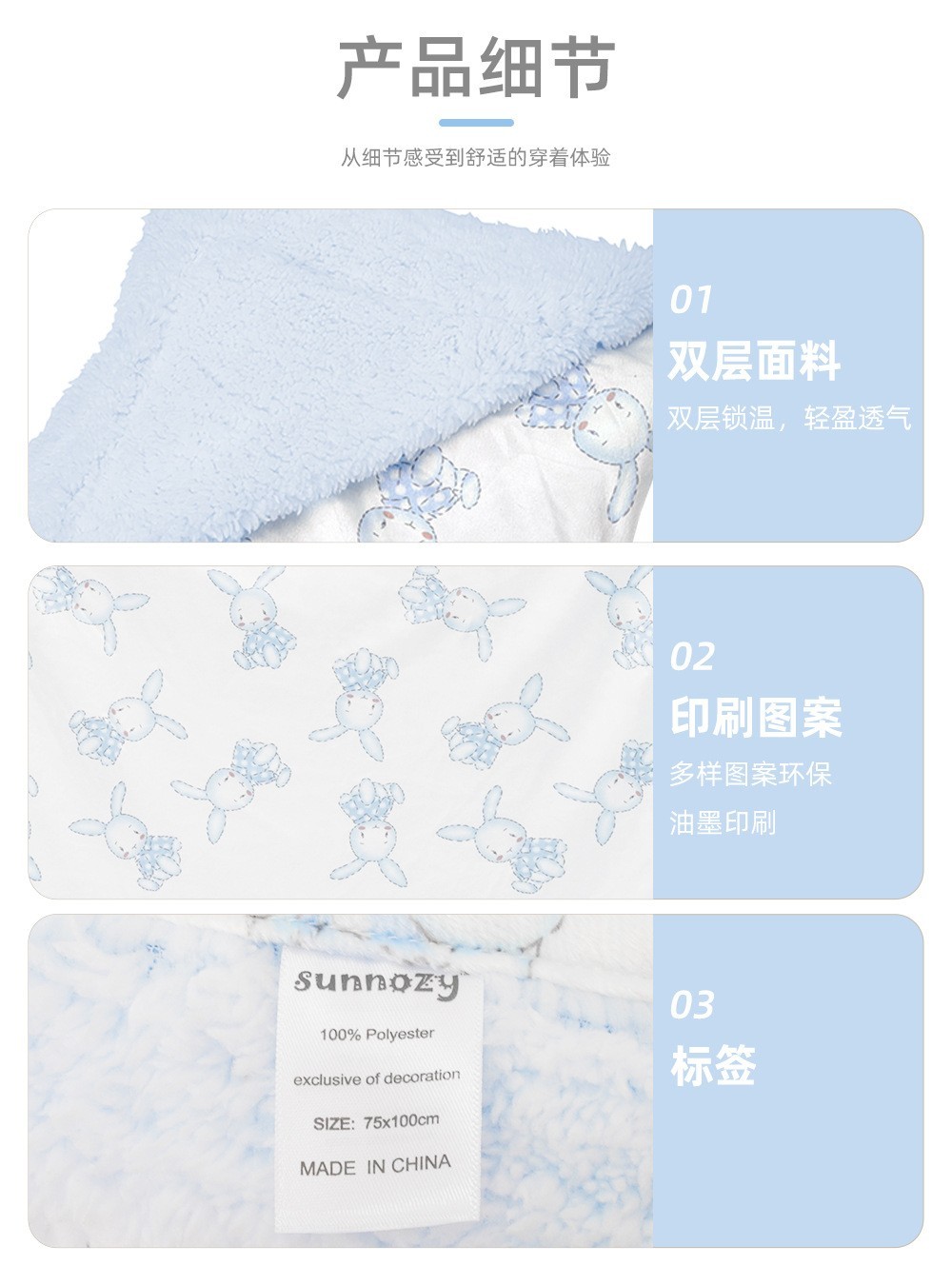 跨境新生儿双层秋冬包被包边保暖宝宝抱毯动物印花超柔毛绒婴儿毯图5