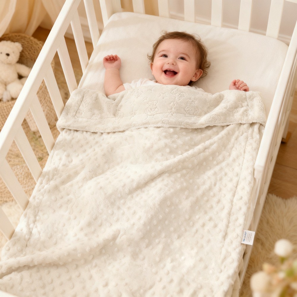 新生儿春秋安抚豆豆毯双面压泡法兰绒婴儿盖毯宝宝外出午睡空调毯