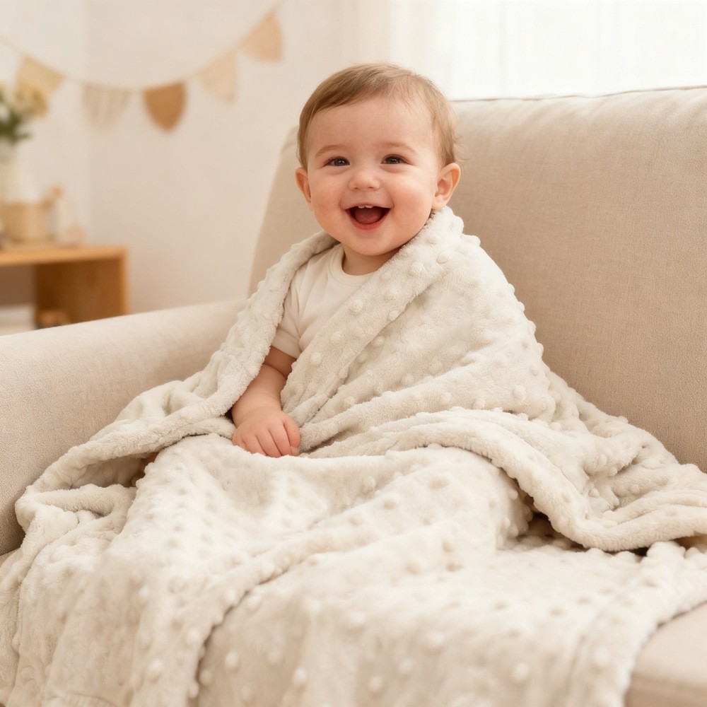 新生儿春秋安抚豆豆毯双面压泡法兰绒婴儿盖毯宝宝外出午睡空调毯图4