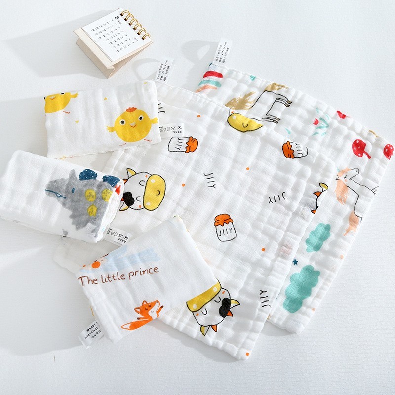 纯棉小方巾六层高密纱布巾新生儿童宝宝口水巾婴幼儿洗脸毛巾图2