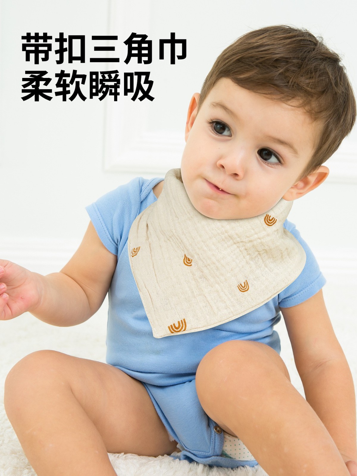 四层纱布口水巾婴儿纯棉围嘴吸水防污绉布婴幼儿宝宝围兜三条装图2