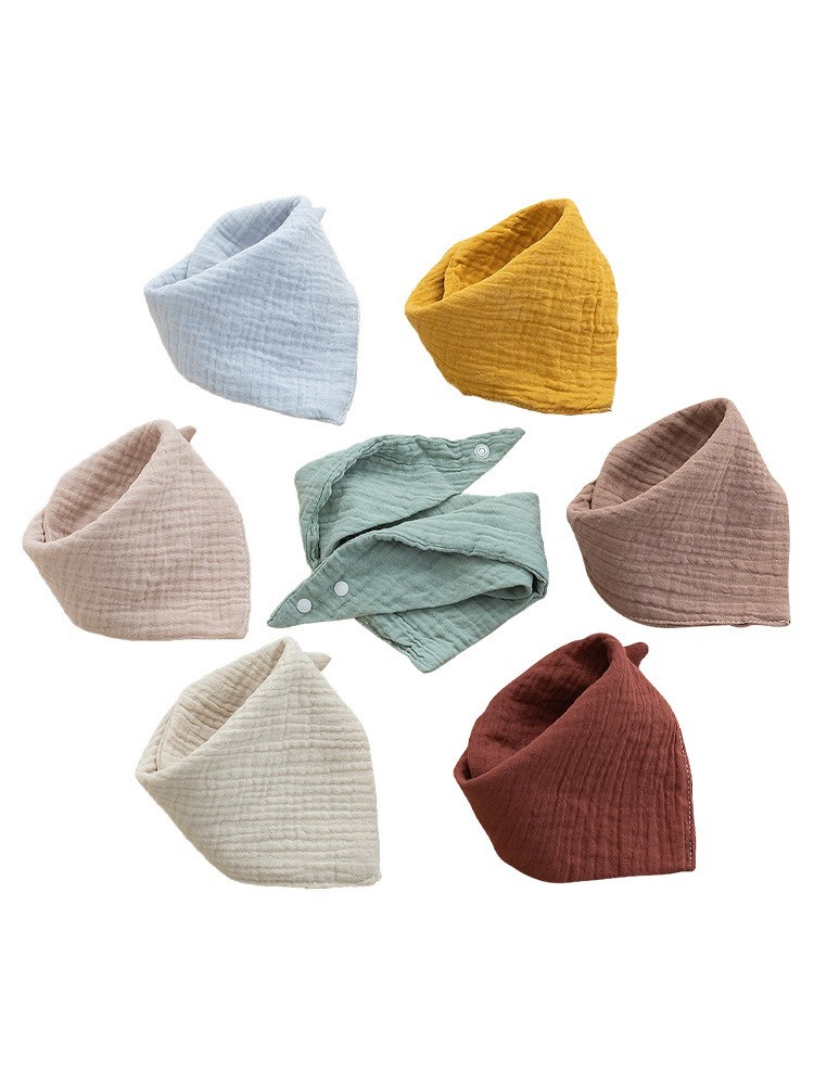 四层纱布口水巾婴儿纯棉围嘴吸水防污绉布婴幼儿宝宝围兜三条装图4