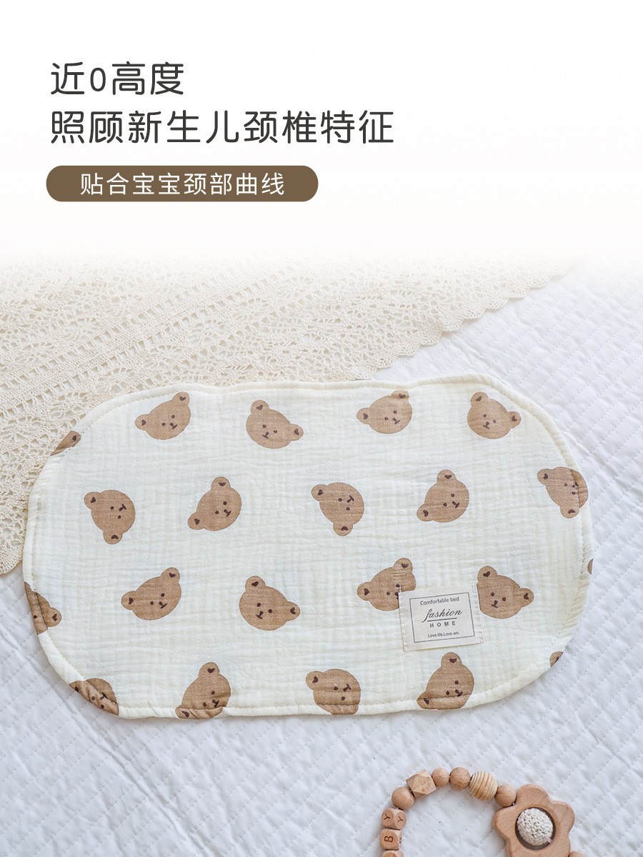 八层纱布云片枕婴儿防吐奶平枕纯棉绉布双面印花四季可用宝宝枕垫图2