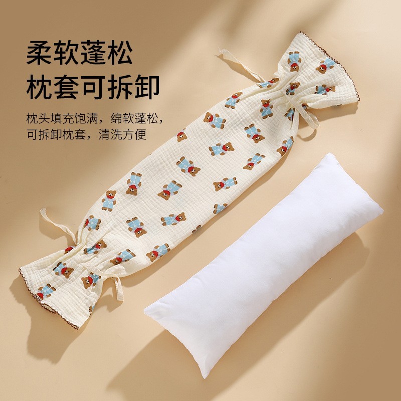 儿童枕头宝宝侧睡靠枕纯棉纱布糖果抱枕防惊跳长条圆柱枕头可拆洗图4