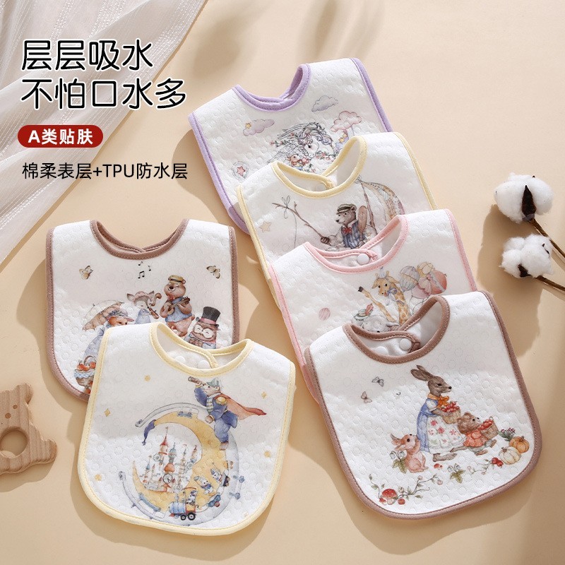 口水巾a类围嘴纯棉防水新生儿宝宝防吐奶口水巾全棉可调节u型围兜