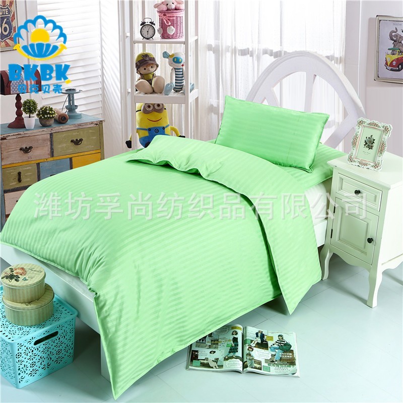 新品幼儿园被子三件套纯色儿童夏被褥午睡全棉宝宝床上用品含芯图2