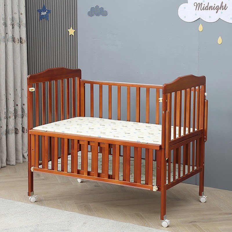 棕色婴儿床实木宝宝摇篮床双层带储物可加长儿童拼接床婴幼儿床图4