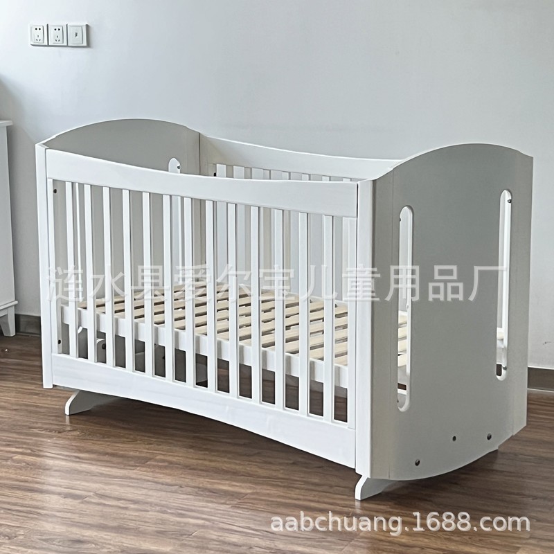 新款欧式婴儿床白色木制带滚轮多功能游戏床宝宝床新生儿床儿童床图4