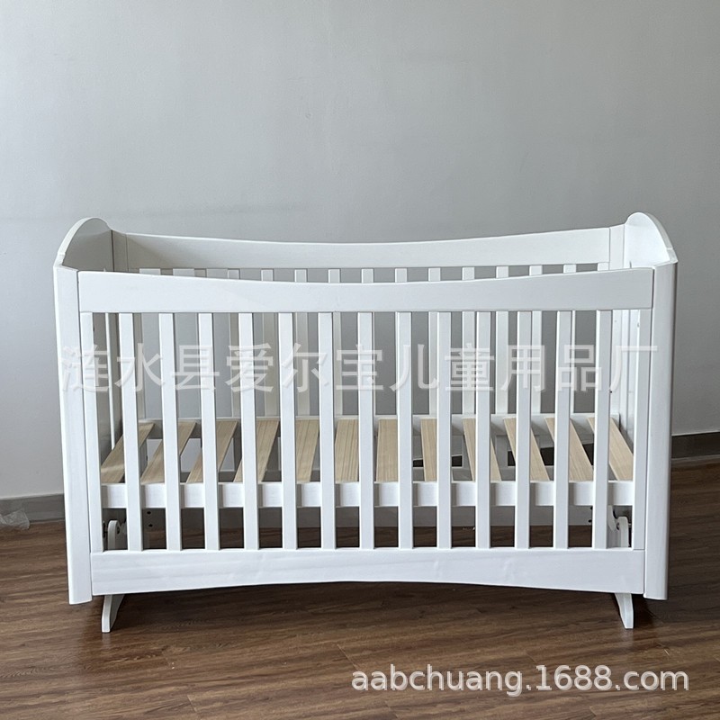 新款欧式婴儿床白色木制带滚轮多功能游戏床宝宝床新生儿床儿童床图5