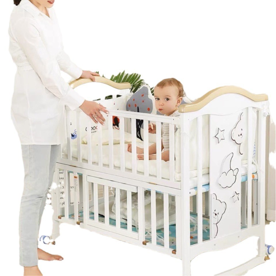 婴儿床实木新生儿宝宝bb摇篮多功能无漆可移动儿童拼接大床松木图4