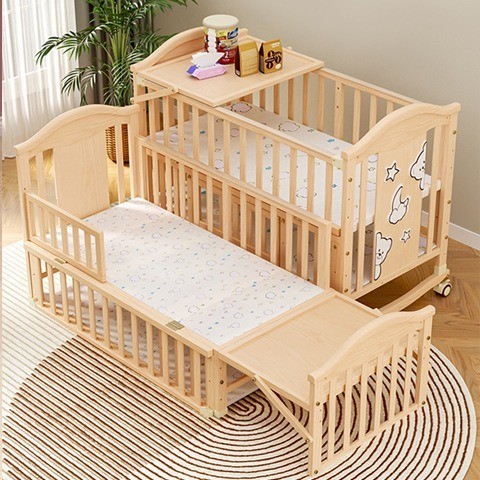 实木无漆婴儿床新生儿拼接大床BB床儿童床摇篮床宝宝床蚊帐松木图5