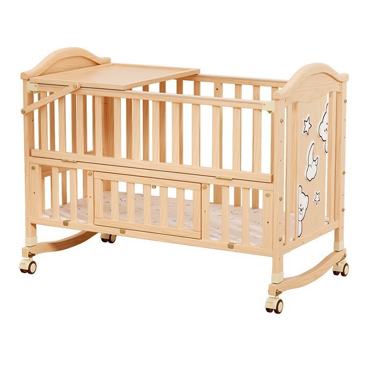 实木无漆婴儿床新生儿拼接大床BB床儿童床摇篮床宝宝床蚊帐松木图2