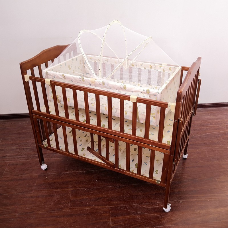 加工定制棕色实木婴儿床床边床多功能滑轮移动宝宝床新生儿拼接床图4