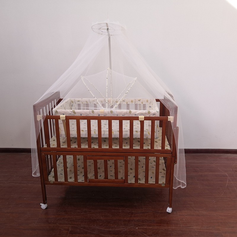 加工定制棕色实木婴儿床床边床多功能滑轮移动宝宝床新生儿拼接床图3