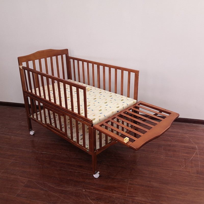 加工定制棕色实木婴儿床床边床多功能滑轮移动宝宝床新生儿拼接床图5