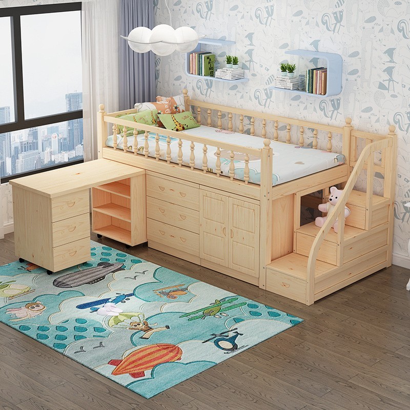 实木半高床儿童套床带书桌多功能学生床梯柜组合床高架床图2