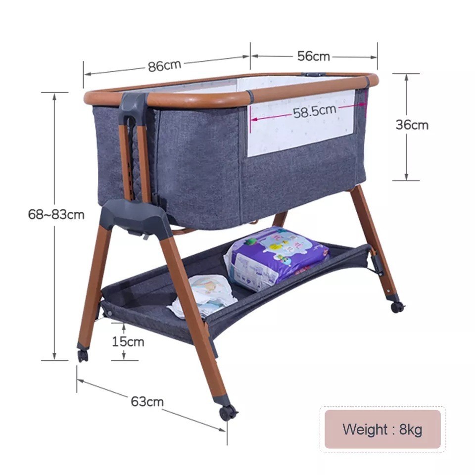 跨境热卖 婴儿床可变尿布台带轮子6档高度调节平稳舒适床边床图2