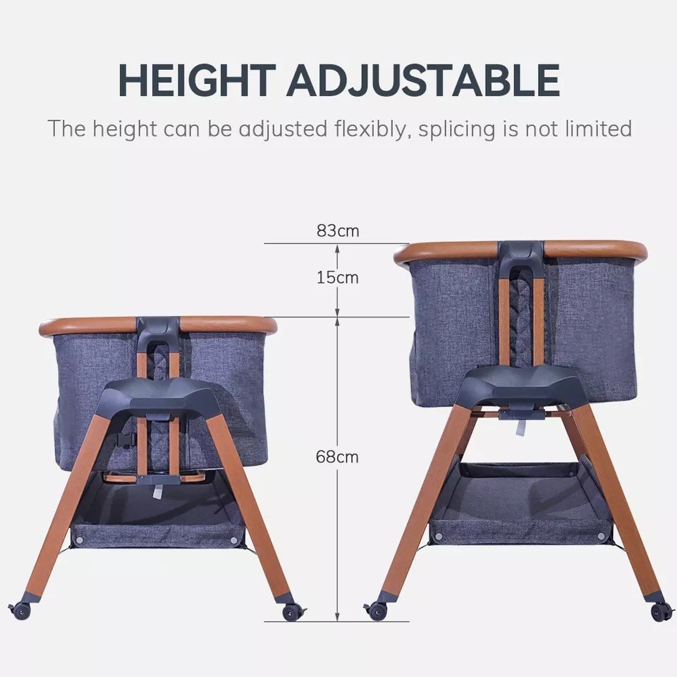 跨境热卖 婴儿床可变尿布台带轮子6档高度调节平稳舒适床边床图5