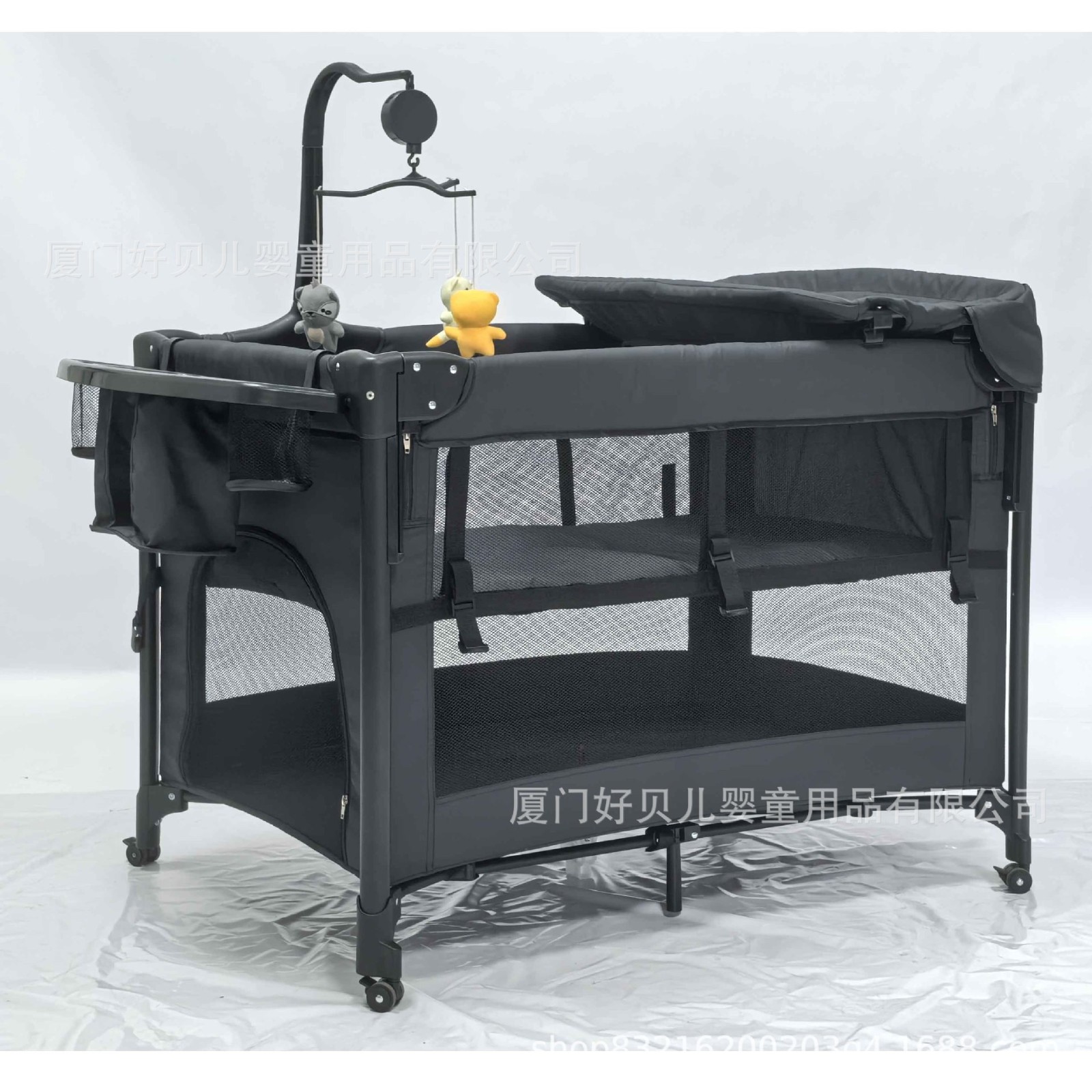 一键快收万向轮厂家跨境热销款婴儿床床边床可折叠便携式床边图4