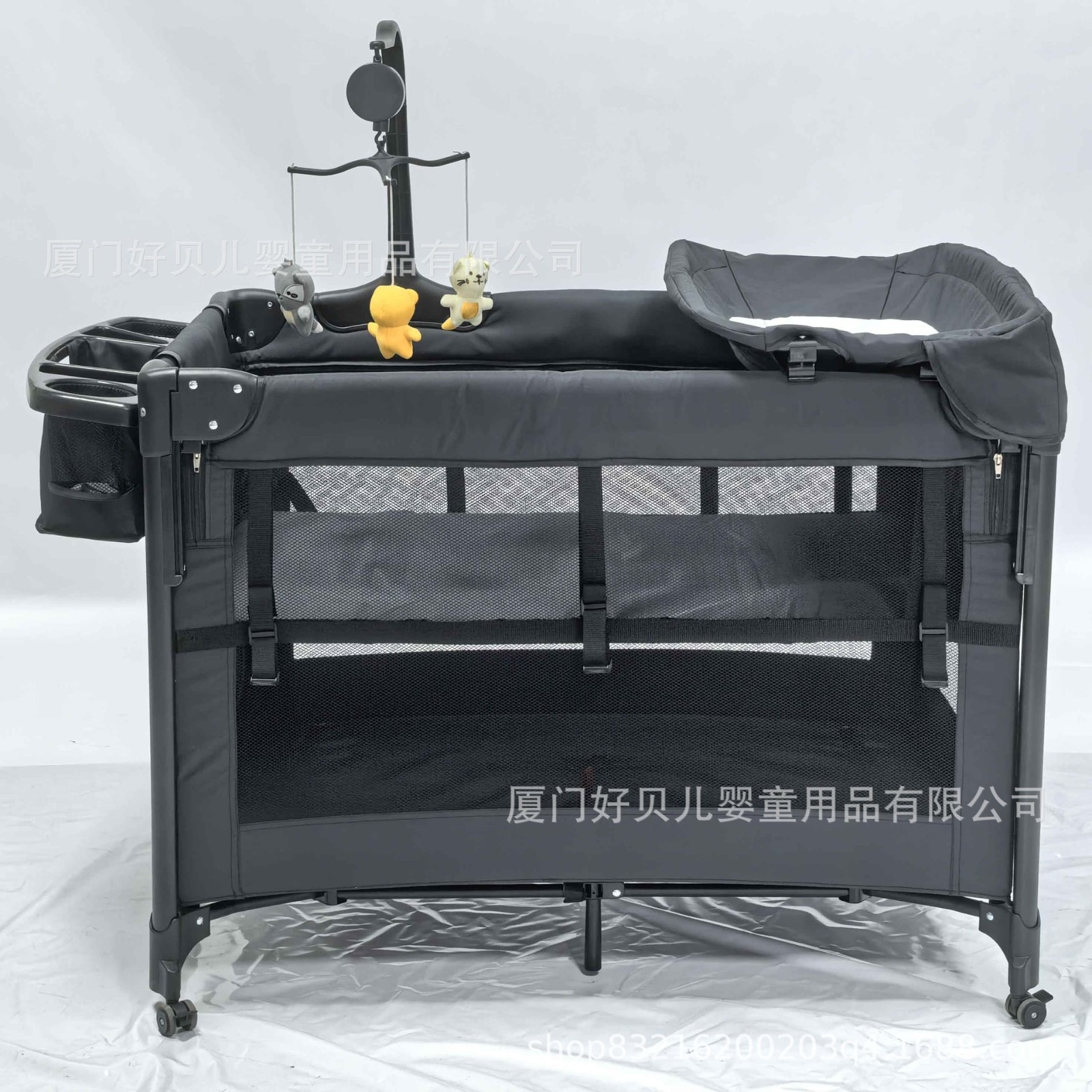 一键快收万向轮厂家跨境热销款婴儿床床边床可折叠便携式床边图3