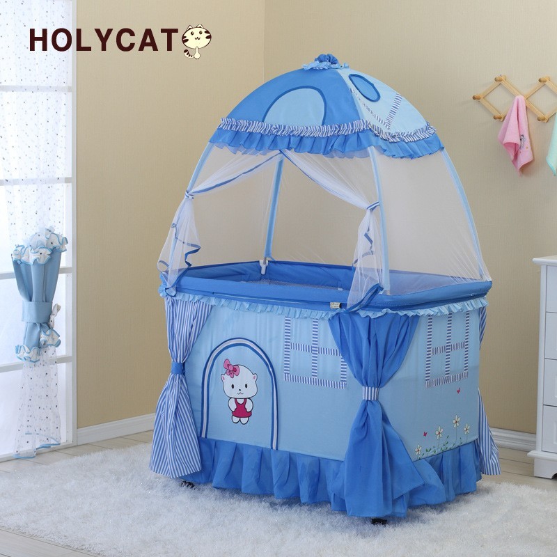 婴儿床布艺床游戏床可做摇床可调节带蚊帐大储物方便舒适可折叠图2